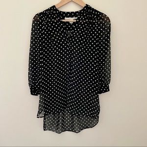 LC Lauren Conrad 3/4 Length Sheer Black and White Polka Dot Top Size Small